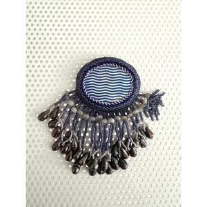Brooch Blue Beaded Boho Handmade Glass Beads with Fringe